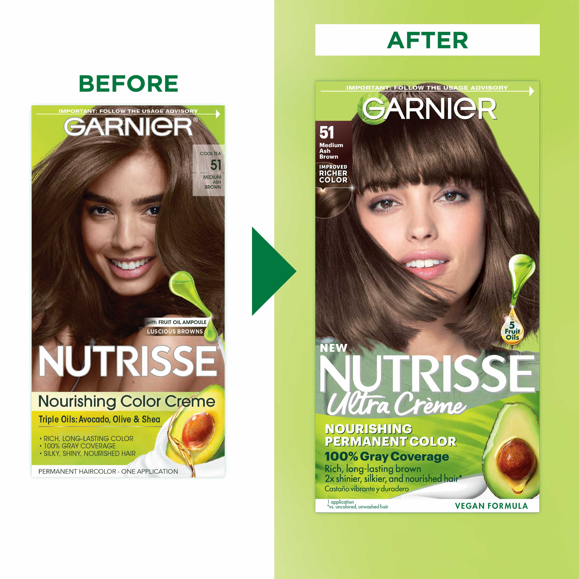 Garnier Nutrisse Nourishing Hair Color Creme, 051 Medium Ash Brown Cool Tea - image 3 of 11
