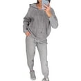 thumbnail image 2 of Ettsollp 2 Pcs/Set Women Hoodie Pants Suit Rhinestone Decor Long Sleeves Patchwork Sport Sweatshirt Elastic Waist Trousers Fitness Outfit Fall Spring Tracksuit, 2 of 7