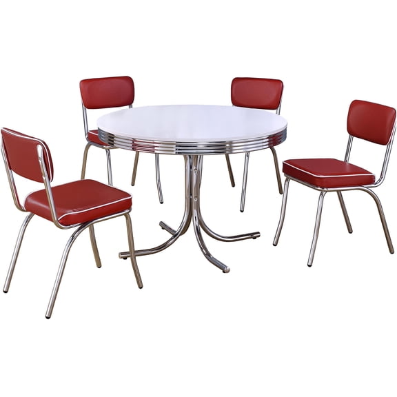 JERFIT 5-Piece White Round Dining Table Set with 4 Chairs, Retro Diner Style Metal Kitchen Breakfast Nook Set for 4