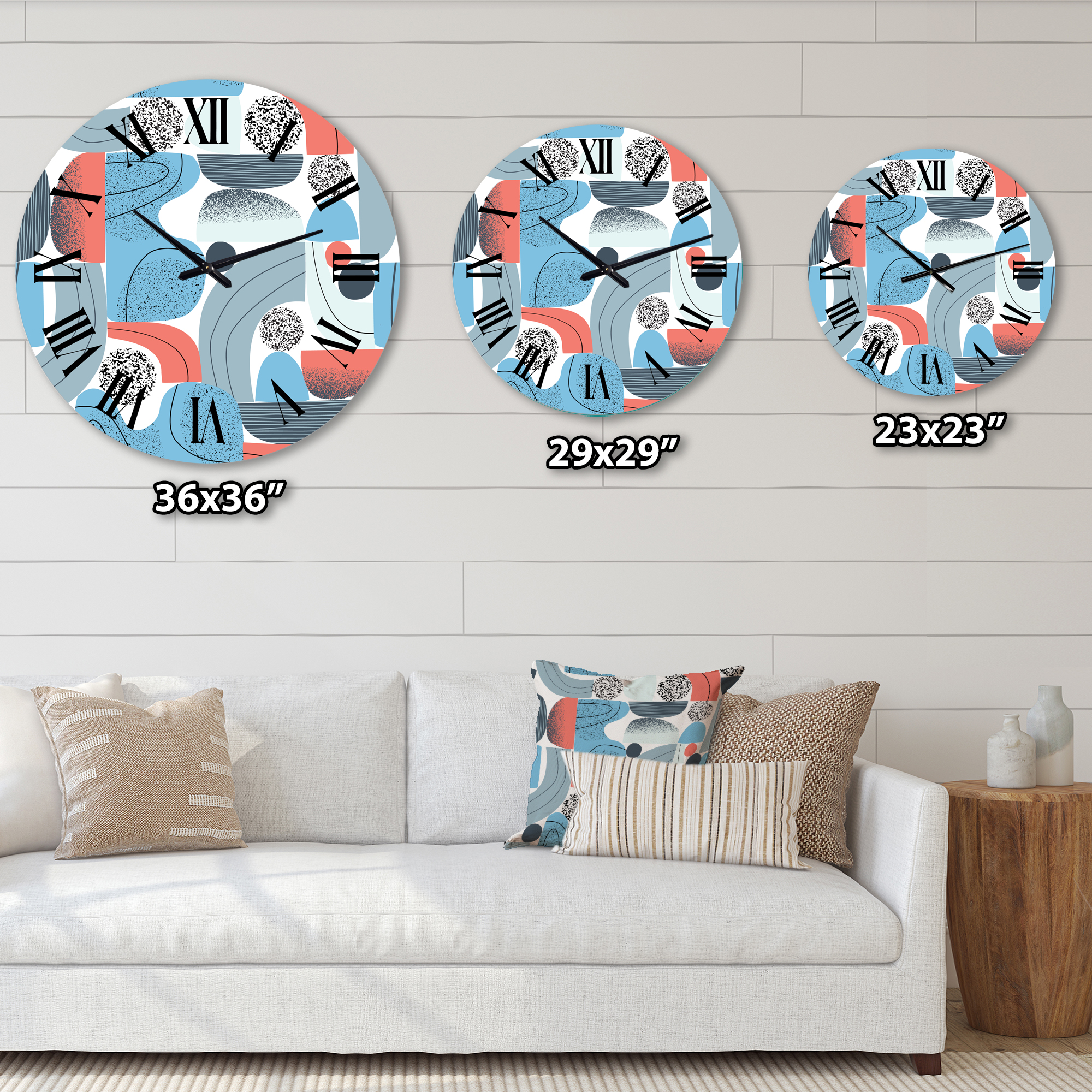 Designart 'Retro Shapes With Abstract Suns And Moons Ii' Modern Wall Clock