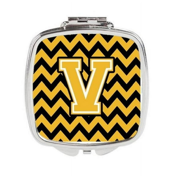 Letter V Chevron Black & Gold Compact Mirror