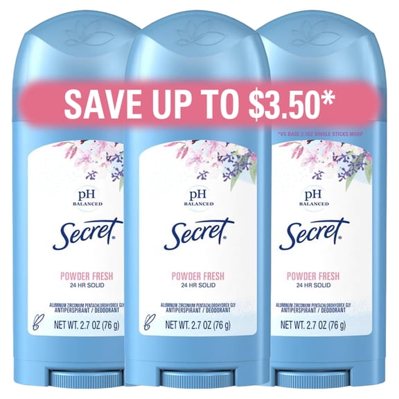 Wide Solid Antiperspirant and Deodorant, Powder Fresh, 2.7 oz, 3 pack
