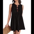 thumbnail image 1 of Vestido Mini de Verano para Mujer, con Lazo Frontal, Sin Mangas, Plisado, Informal, Holgado, Estilo Babydoll, Color Negro, Talla S, 1 of 10