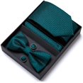 thumbnail image 1 of Conjunto de corbata y pajarita de poliéster, elegante y exquisito, gemelos en caja de regalo para novio, color verde, 1 of 12