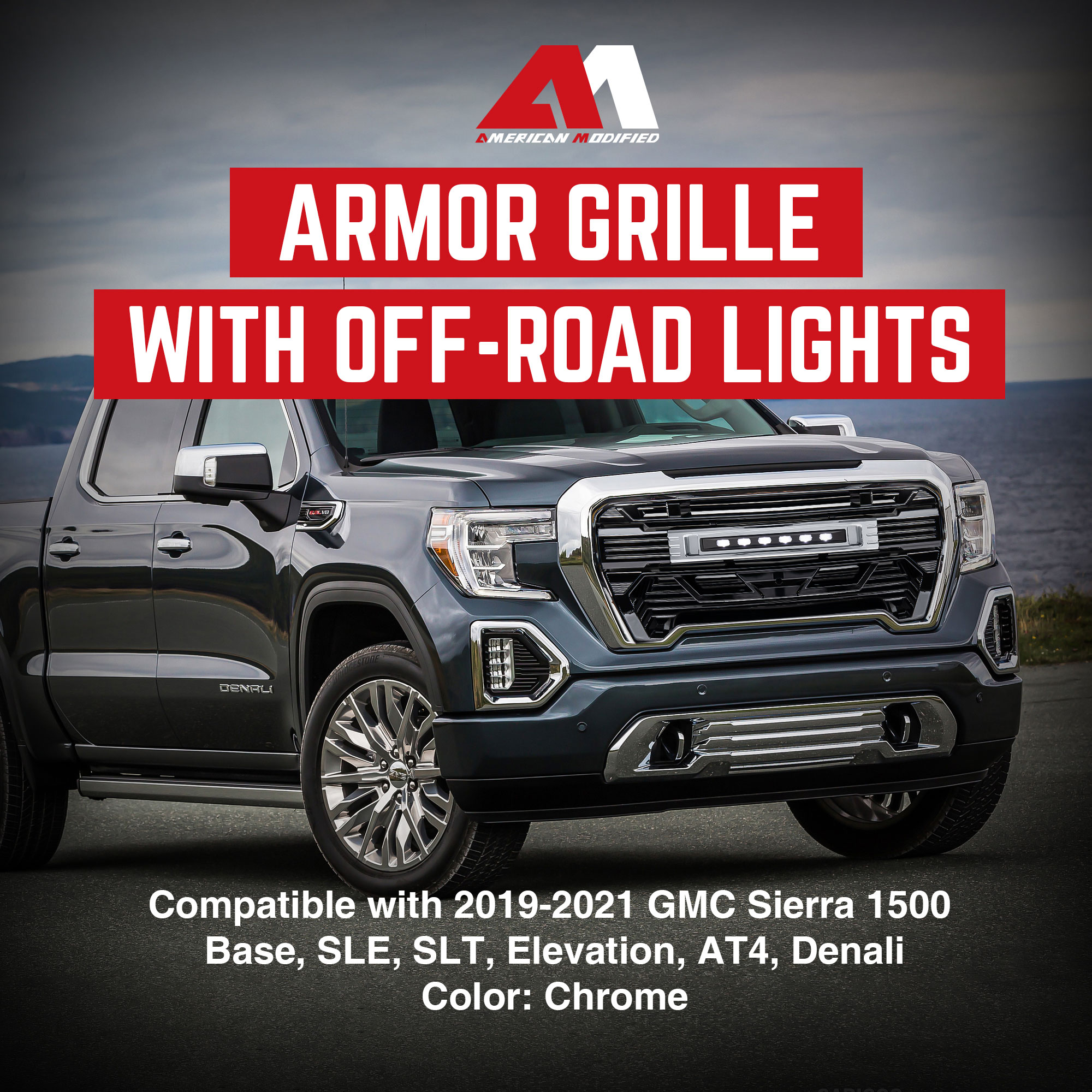 AMERICAN MODIFIED Grille w/Lights for 19-21 GMC Sierra 1500 Base, & SLE