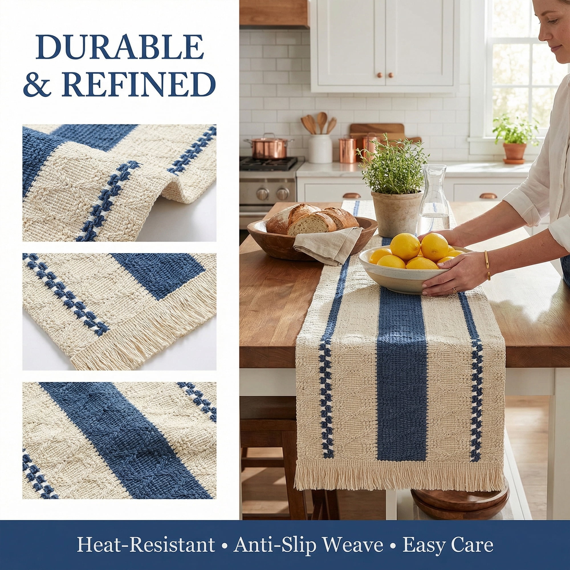 Unique Bargains Farmhouse Polyester Table Runner for Birthday Decoration Blue 11.8"x70.9"