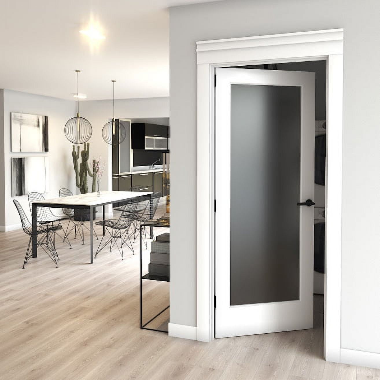 24 in. x 80 in. x 1-3/8 in. Frosted Glass 1-Lite White Finished Solid Wood Core French Interior Door Slab