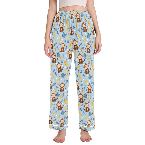 joogoo Women Cartoon Monkey Bananas Pajamas Pants Lounge Bottoms Pjs with Pockets M