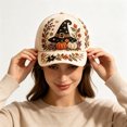 thumbnail image 3 of Women's Baseball Cap 2D Halloween Pumpkin Witch Ghost Embroidered Sun Hat, 3 of 7