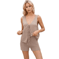 thumbnail image 1 of Conjunto de 2 Piezas de Ropa de Estar Informal de Punto para Mujer, con Escote en V y Lazo Frontal, Chaleco y Pantalones Cortos A Juego, para Playa Gris Rosado Pálido L, 1 of 7
