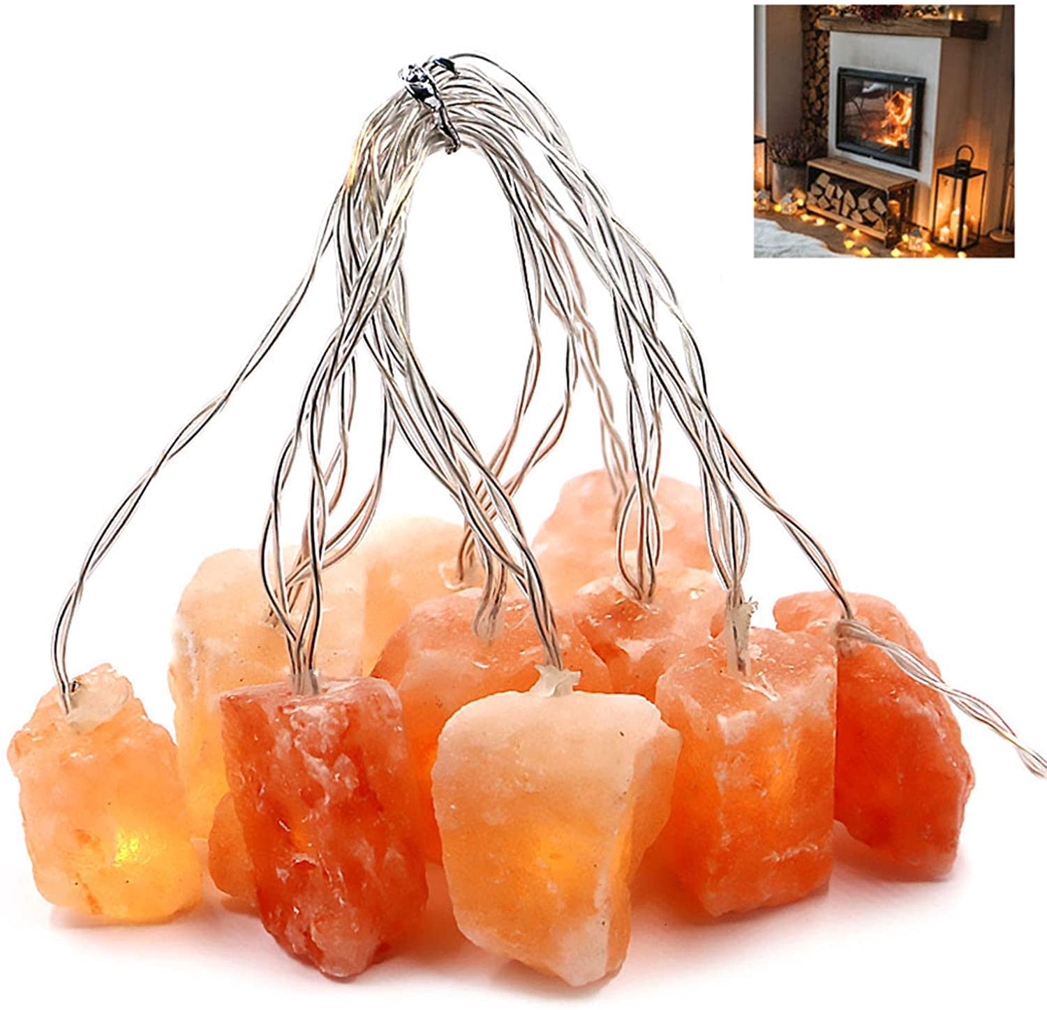 Himalayan Salt String Light with Rock,USB Fairy Lights Night Pink Salt Lamp ,Natural Hand Carved Himalayan Small String Lamp for Office,Baby,Child,LED Nightlight for Bedroom,Bedside,Desk,Computer