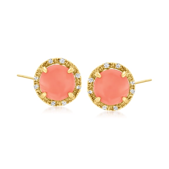 Ross-Simons Coral and Diamond-Accented Stud Earrings in 14kt Yellow Gold, Women's, Adult