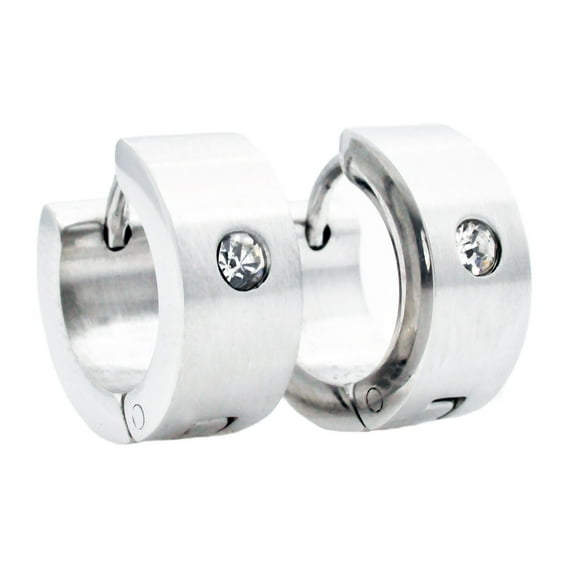 Mens Stainless Steel Earrings With Cubic Zirconia
