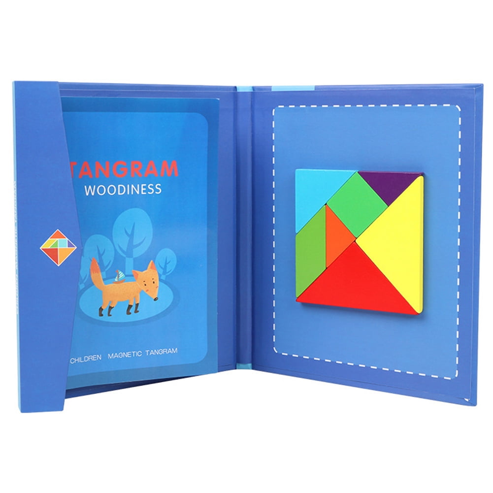 WR_ Magnetic Tangram Jigsaw Puzzles Game IQ Book Brain Teaser Kids Fun Education 