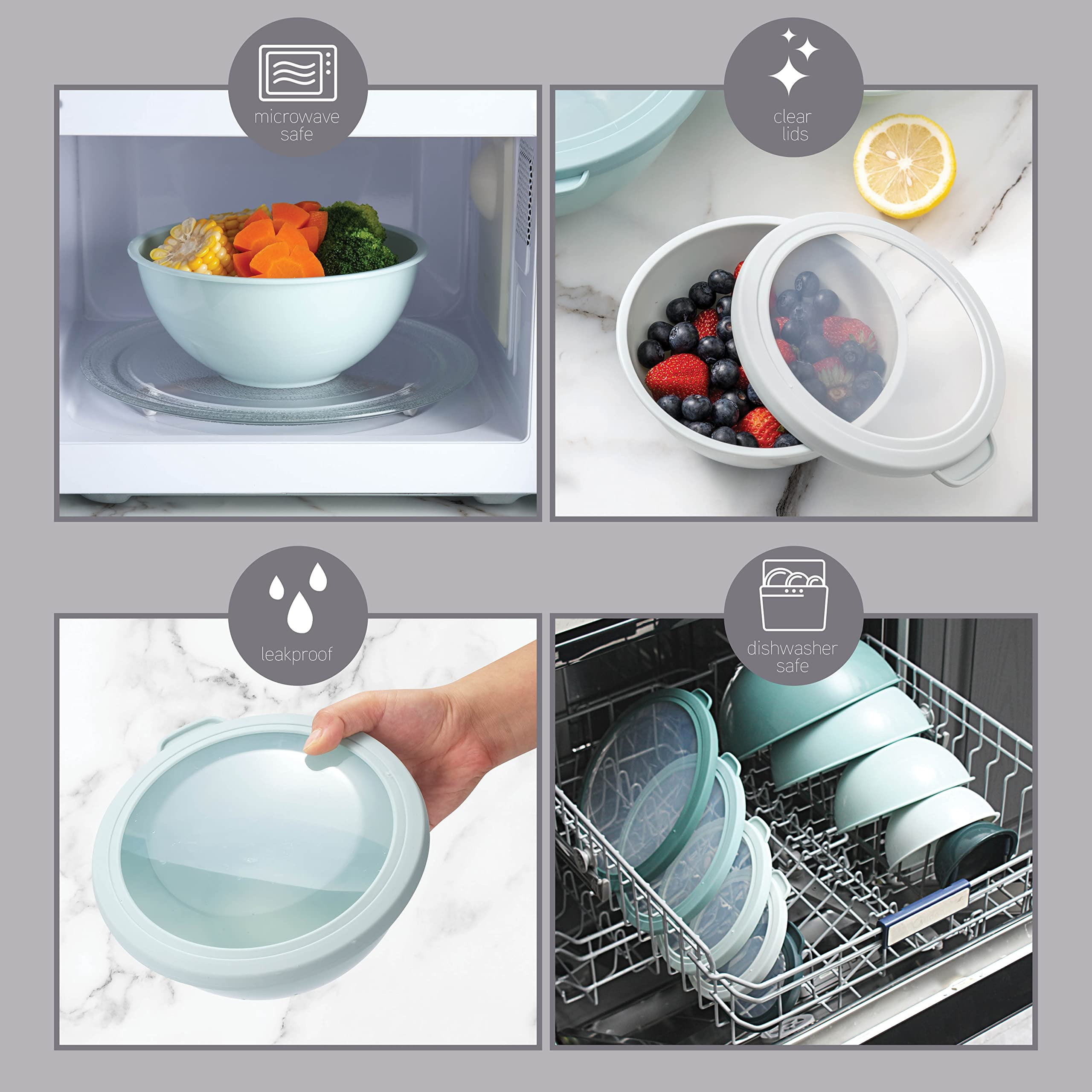 Cook with Color Mixing Bowls with TPR Lids - 12 Piece Plastic Nesting Bowls Set includes 6 Prep Bowls and 6 Lids