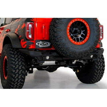 Addictive Desert Designs Stealth Fighter Rear Bumper for Ford Bronco (2021-2023) with D-Rings and Cube Light Mounts in Hammer Black