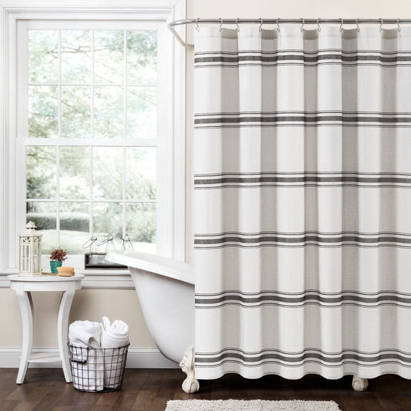 Lush Decor Farmhouse Stripe Cotton Shower Curtain Black Single 72X72