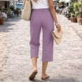 thumbnail image 5 of Capri Pants for Women Cotton Linen Straight Leg Pants with Pockets Cropped Elastic Waist Vacation Trousers, S, 5 of 6