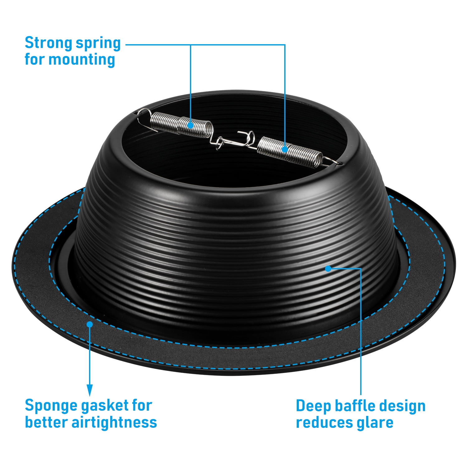 12 Pack 6" Ceiling Can Light Trim for 6" Recessed Can, Full Metal, 6" Recessed Lighting Baffle Trims with Detachable Ring, Fit Halo/Juno Remodel Recessed Housing