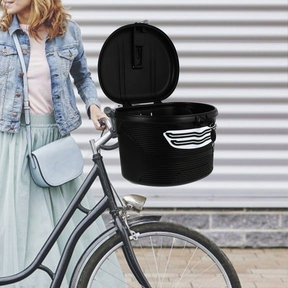 KONTONTY 1Set Lockable Bike Front Frame Storage Basket Black Strong Load Bearing