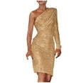 thumbnail image 2 of Blmnix Sequin Dress Holiday Dresses for Women Bodycon Cocktail Dresses Petticoat Yellow Halter Long Sleeve Sweater Dress,XXL, 2 of 6