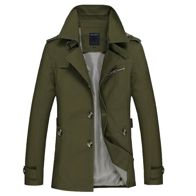 DPTALR Men Casual Solid Turndown Single-breasted Windbreaker Side Slit Pocket Multi-button Coat