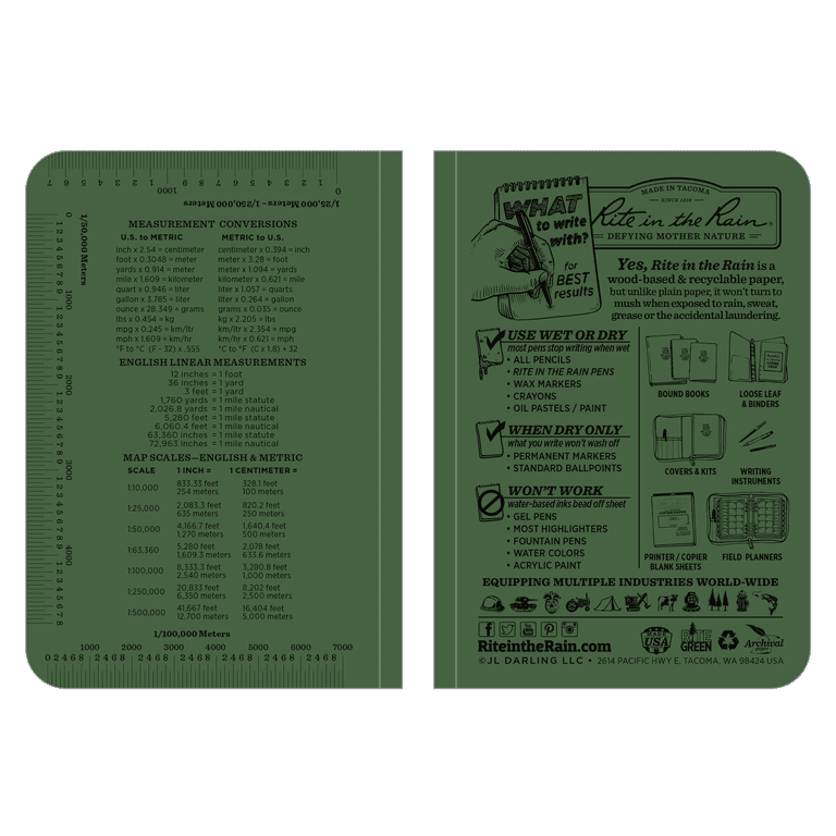Rite in the Rain Weatherproof Pocket Notebook, 3.5"x5", Green photo 3