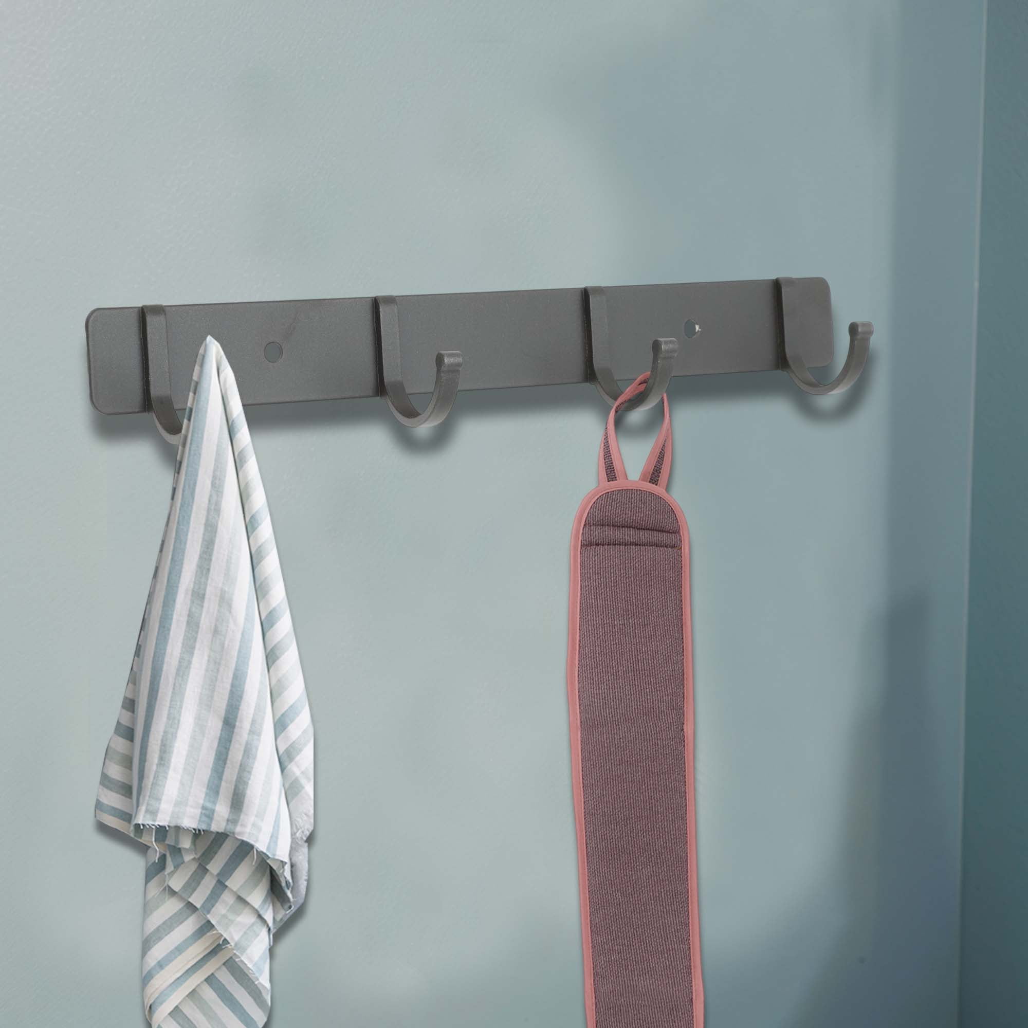 Unique Bargains Coat Rack Wall Mount Coat Hooks Hat Rack Gray 9.65"x1.18"x0.12" 2 Pcs