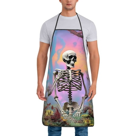 

Matuu Sky Sunflower Skull for Cooking Apron for Men and Women Adjustable Strap and Waist Ties for Baking Cooking Gardening