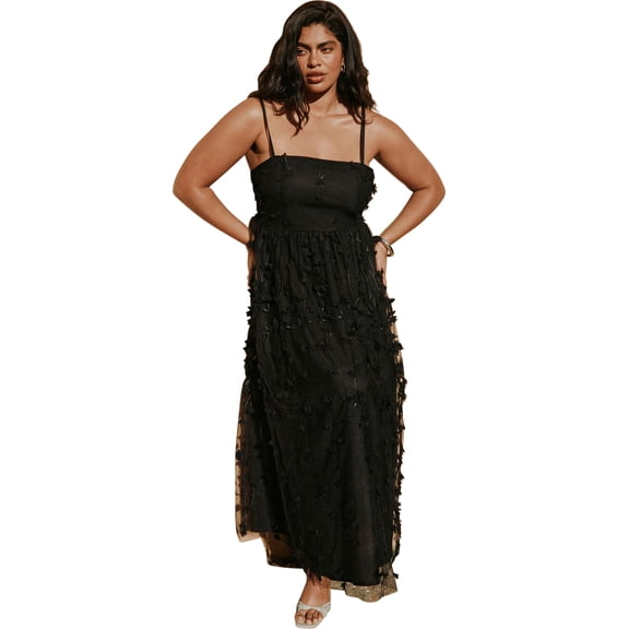 ELOQUII Women's Plus Size Floral Applique Dress