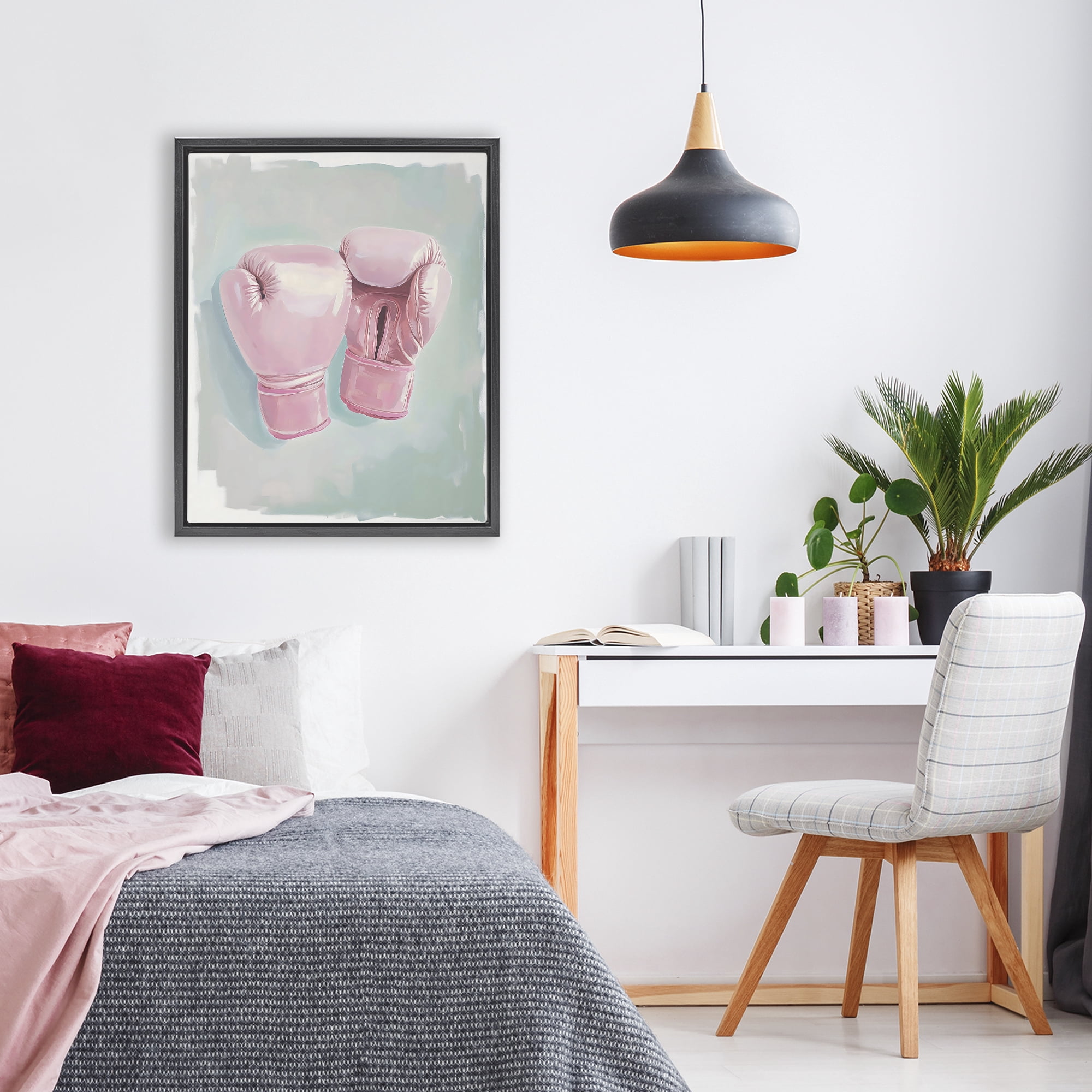 Stupell Industries Feminine Pink Boxing Gloves Black Framed Floater Canvas Wall Art, design by The Prints Vibe