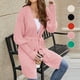 thumbnail image 2 of Cárdigan de punto de color sólido con cuello en V y tiras para mujer europea y americana, temperamento de otoño e invierno, chaqueta suéter verde larga, 2 of 4
