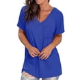 thumbnail image 1 of Pompotops Chemise Décontractée Confortable à Col en V avec Poche, Coupe Ample, Manches Courtes pour Femmes, 1 of 6
