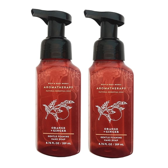Bath and Body Works 2 Pack Aromatherapy Energy Orange Ginger Gentle Foaming Hand Soap 8.75 Ounce Dark Brown Bottle with Orange Band