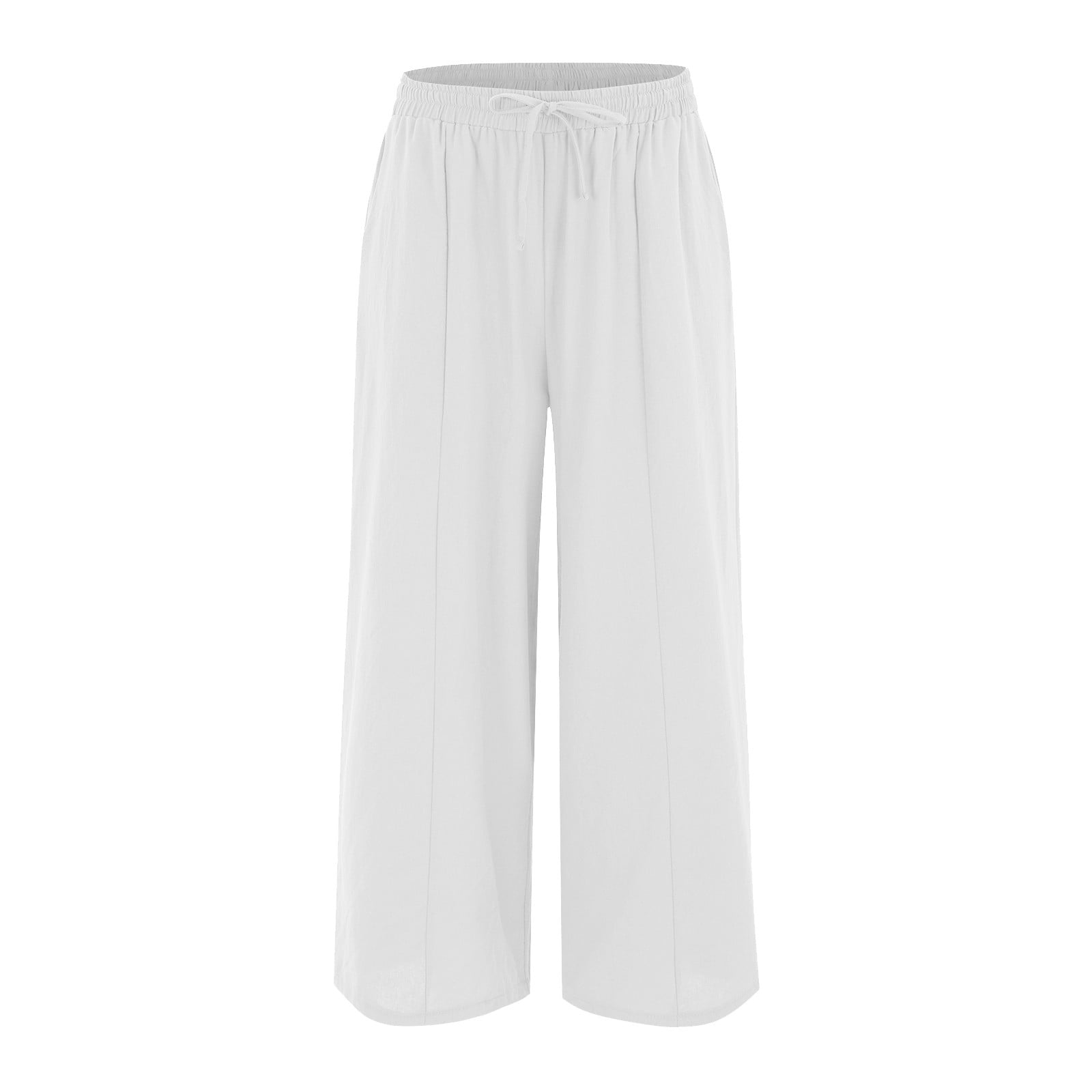 Pants for Women Linen Palazzo Wide Leg Drawstring Casual Loose Crop