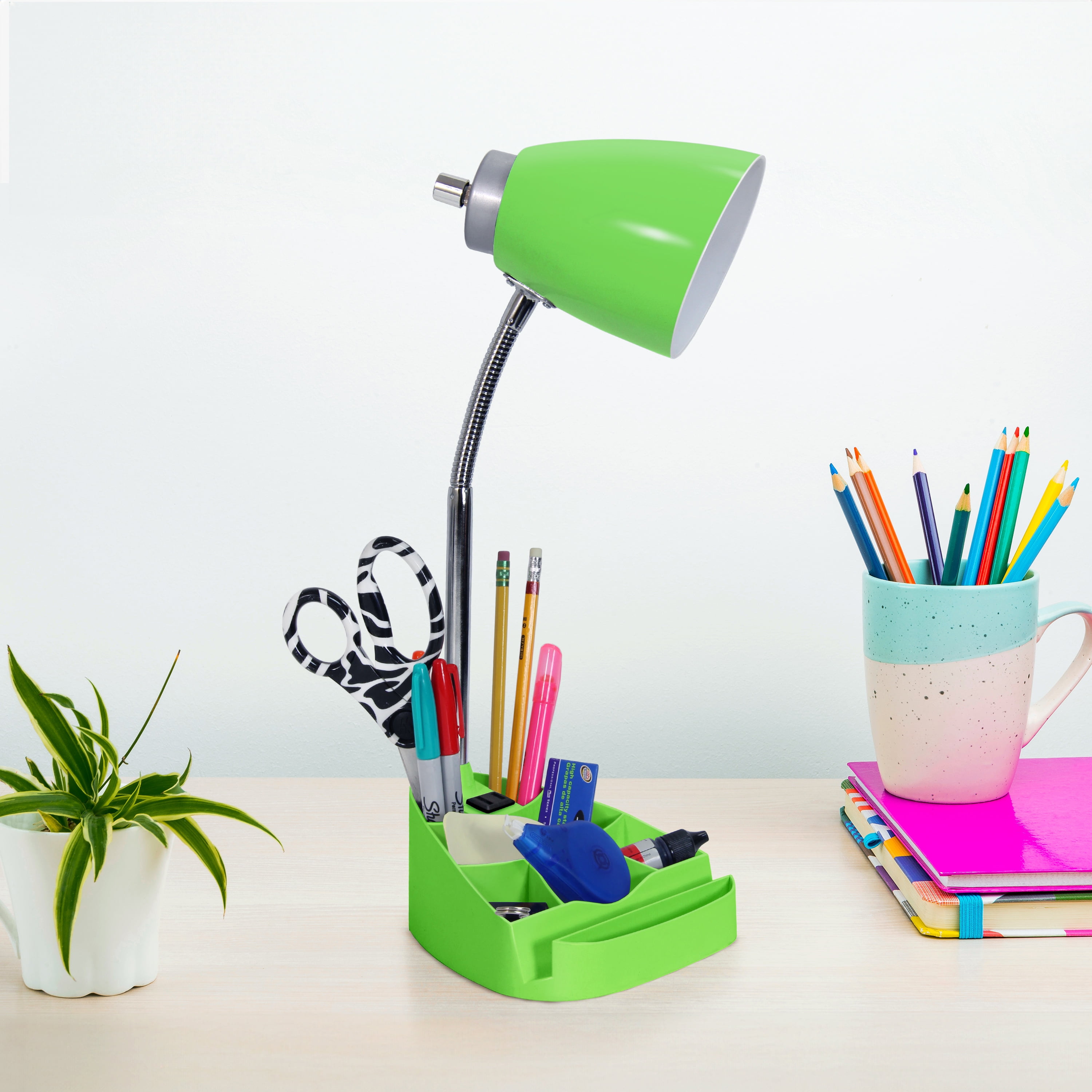Creekwood Home 18.5" Flexible Coordinating Desk Lamp with Charging Outlet & Storage, Green