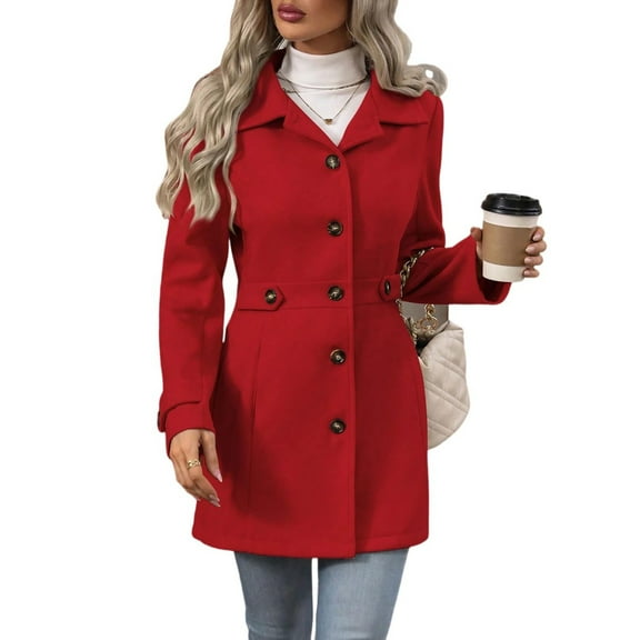 Women's Wool Blend Pea Coat Notched Lapel Single-Breasted Winter for Fall Casual