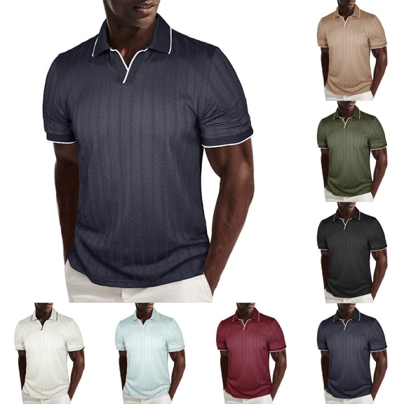 Mens Cotton Golf Shirt Short Sleeve Knit Jacquard Golf Polo Shirts for Men Moisture Wicking Performance Quick Dry Polo Shirts White