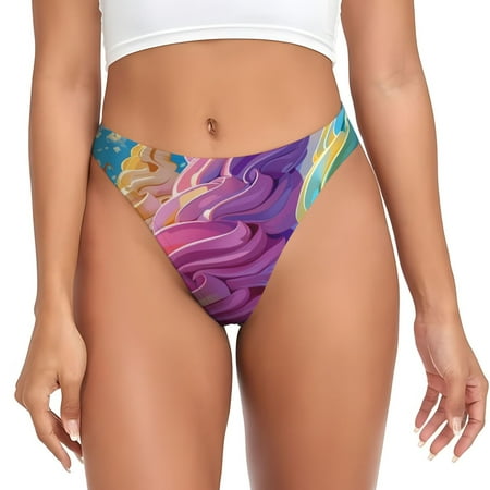 Qokaie Rainbow Melting Ice Cream Printed Women s Cotton Thong Underwear  Sexy Breathable Panties G-string-X-Large