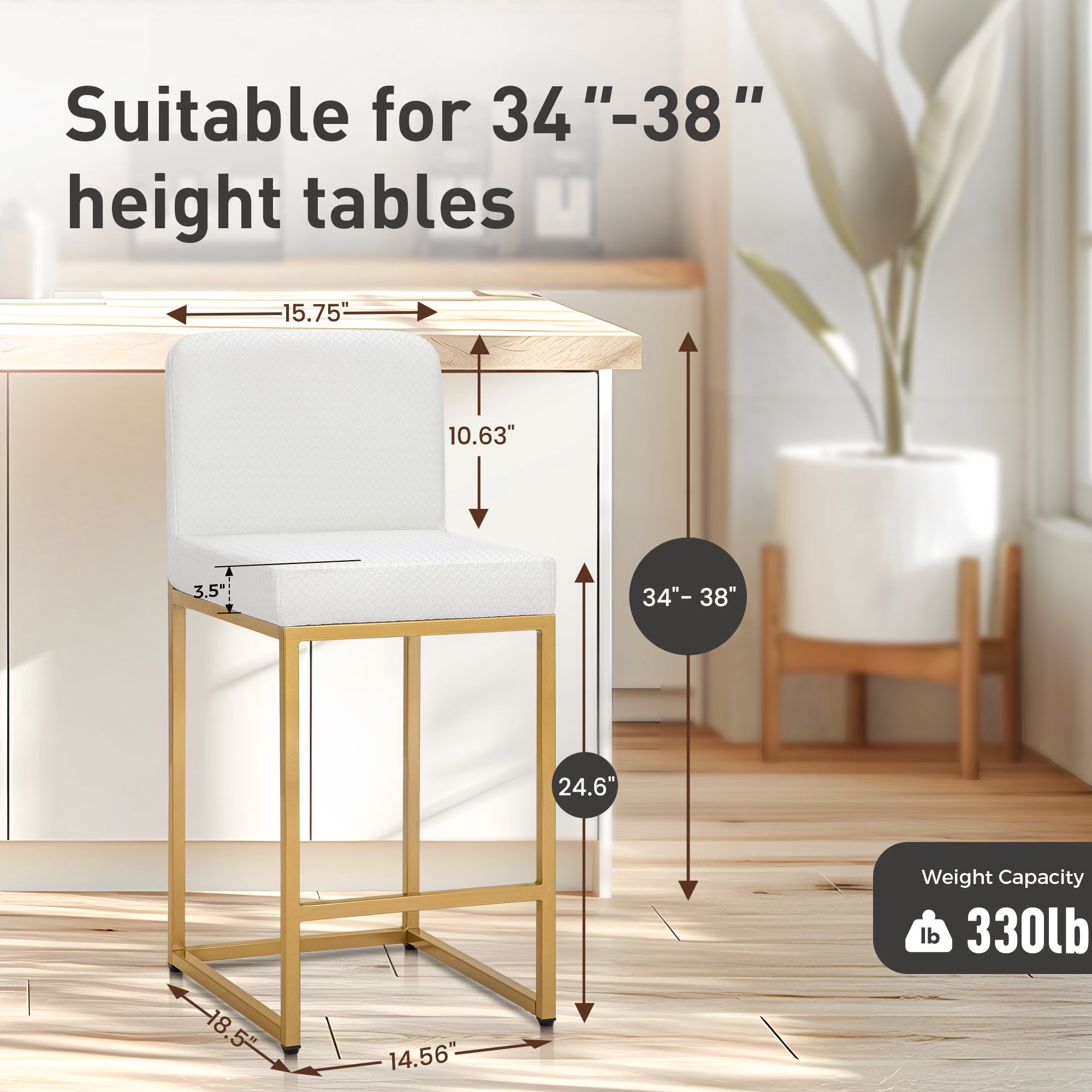 Sophia & William 24" Counter Height Bar Stools with High Backrest 3 Pack Comfortable Modern Counter Stools for Kitchen & Home, Plaid White