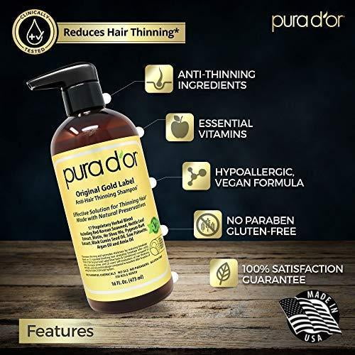 Pura D'or Anti-Thinning Biotin Shampoo and Conditioner Natural Earthy Scent,Clinically Tested Proven Results,DHT Blocker Thickening Products for Women