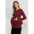 thumbnail image 2 of Solid Bell Sleeve Maternity Top with Keyhole Back and Faux Waist Tie, 2 of 2