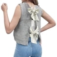 thumbnail image 5 of Women Knitted Vest Round Neck Sleeveless Crop Tank Bow Tie Decor Hollow Back Solid Color Short Sweater Vest, 5 of 8