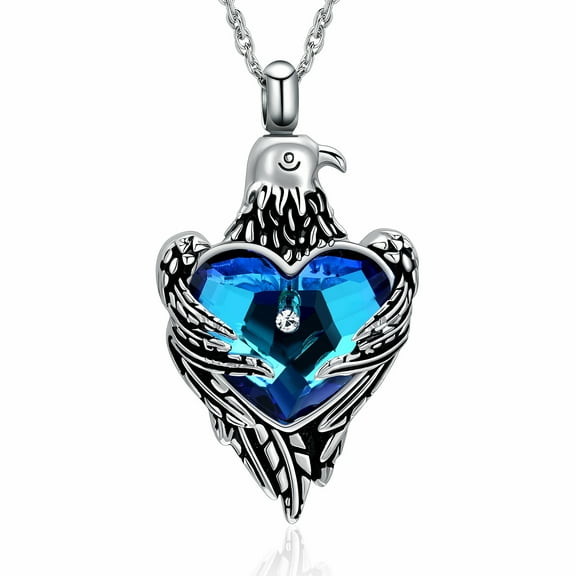 Eagle with Crystal Heart Pendant Cremation Jewelry for Ashes Holder Urn Necklace for Ashes of Loved One