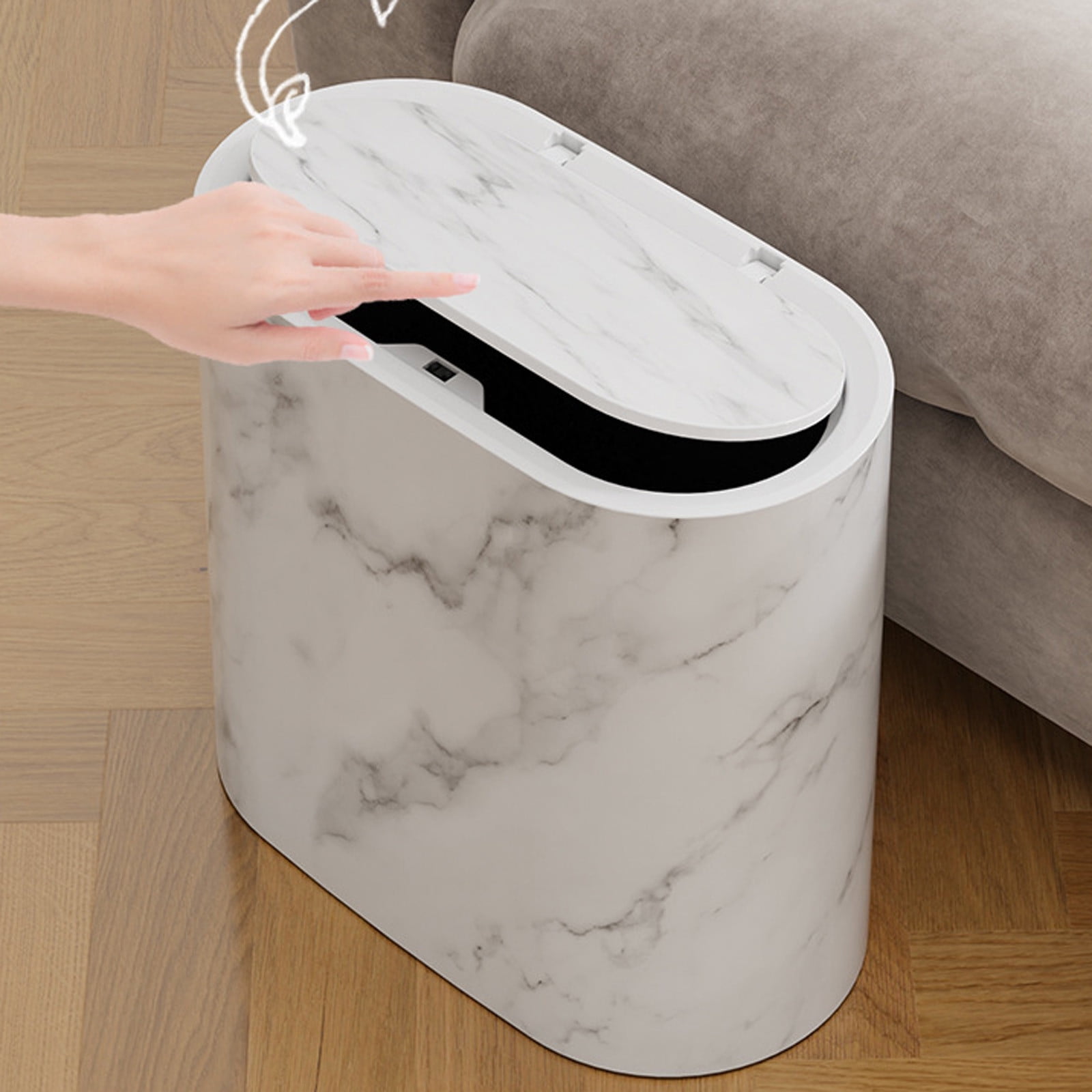 Bathroom Cans with Lids, Marble Wood Pattern Can, Detachable Inner, Small Garbage Bin with Press Type Lid, Narrow Wastebasket for Bathroom Home Indoor Hotel,White/2Pack