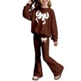 thumbnail image 4 of CAIVO Child Girls Long Sleeve Round Neck Tops And Flare Pants Bowknot Print Casual Two Piece Outfit Sets Toddler Kids Breathable Clothing Sets, 4 of 4