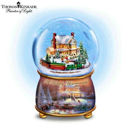 The Bradford Exchange Holiday Homecoming Thomas Kinkade Holidays in Motion Snowglobe Collection Hand-Painted Rotating Sculptural Christmas decoration 5.75-inches