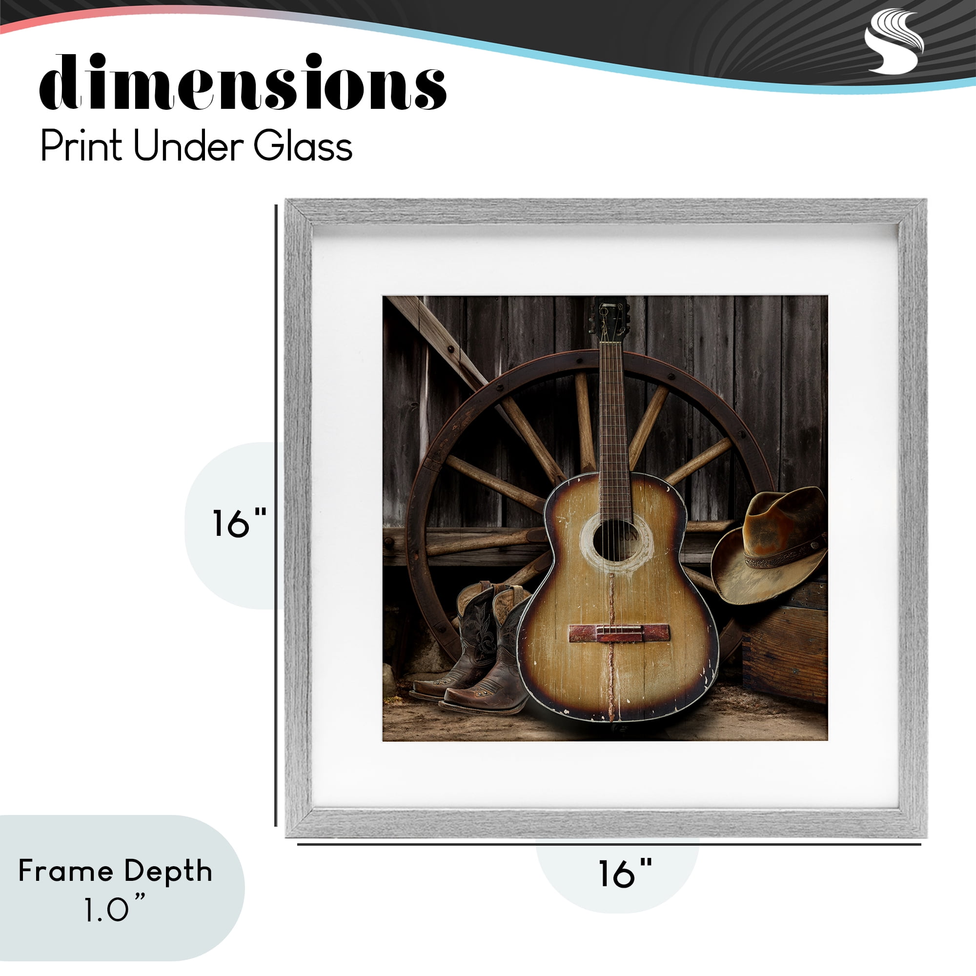 Stupell Industries Rustic Western Guitar with Hat Gray Framed Print Under Glass, design by CAD Designs