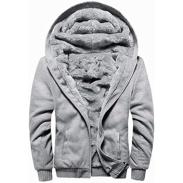 Chaqueta polar con capucha y cremallera completa para hombre, abrigo de invierno cálido de gran tamaño con capucha y bolsillos