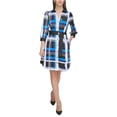 thumbnail image 1 of Karl Lagerfeld Womens Belted Multi-Tone Crepe Shirt Dress, blue, 4, 1 of 1